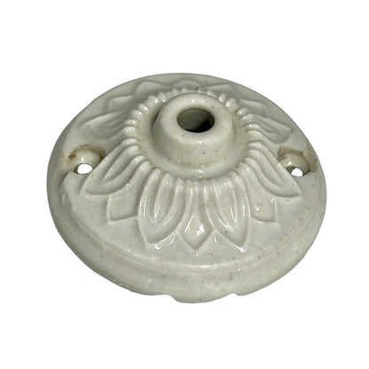 Small Vintage French Ceramic Ceiling Rose, Antique Porcelain Light Fitting