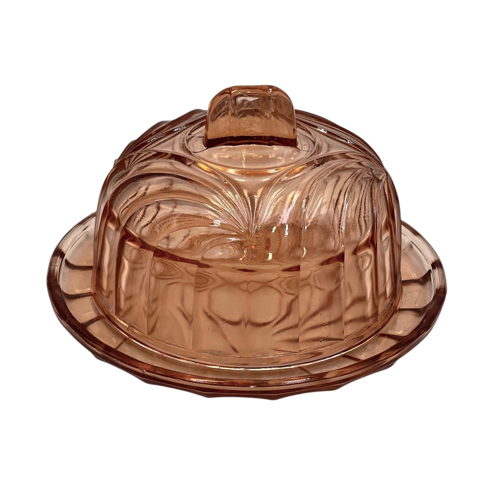 French Vintage Rose Glass Cheese Dome and Matching Plate