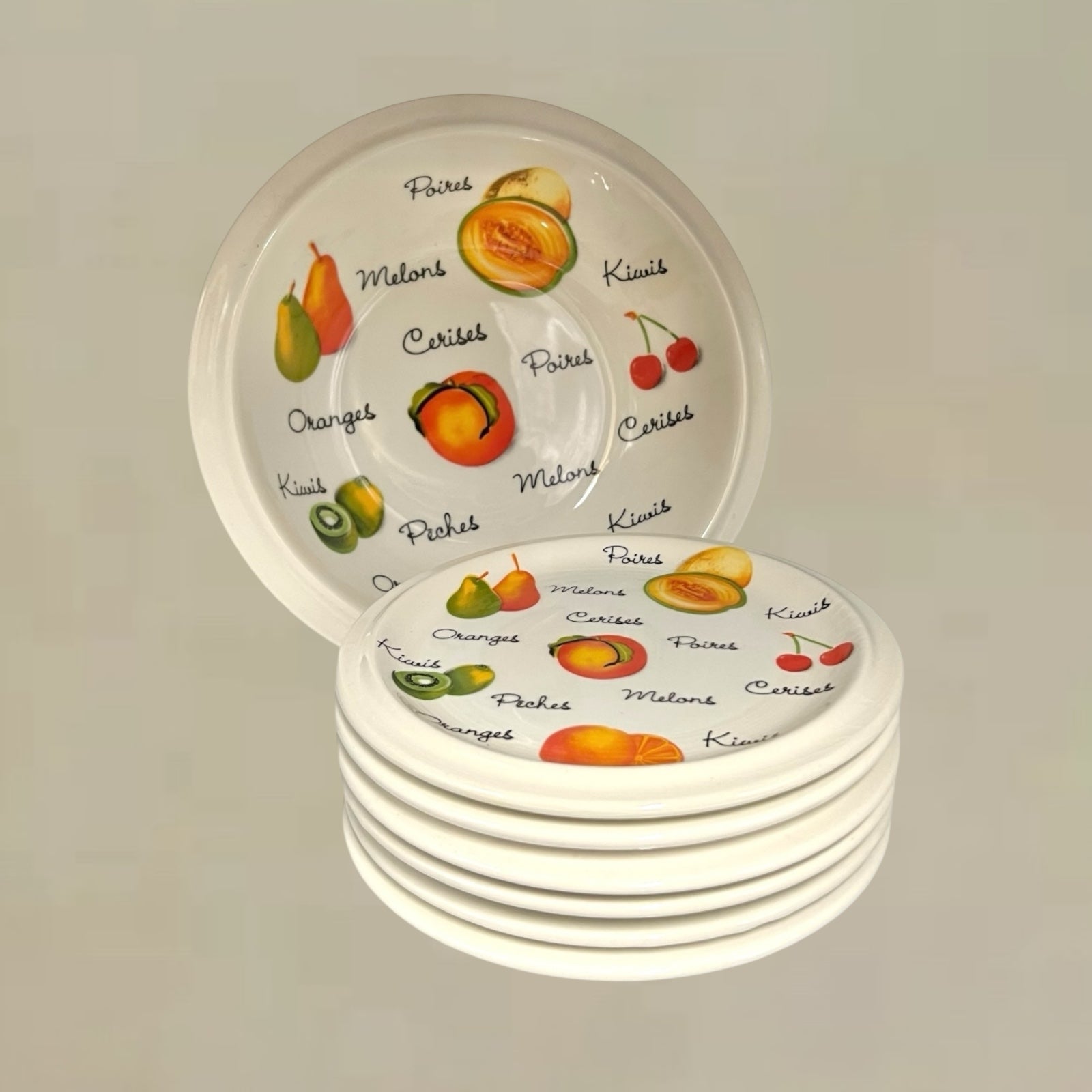 French Fruit Serving Plates Set & Large Matching Bowl, Fruit Salad Plates for sale from All Things French Store