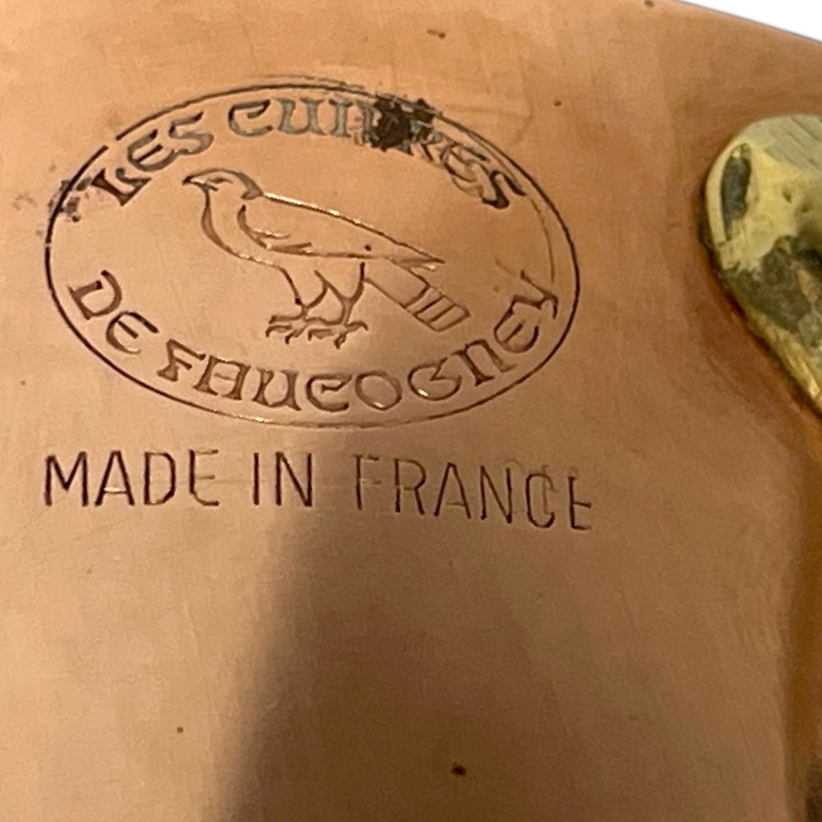 makers stamp on copper pan 