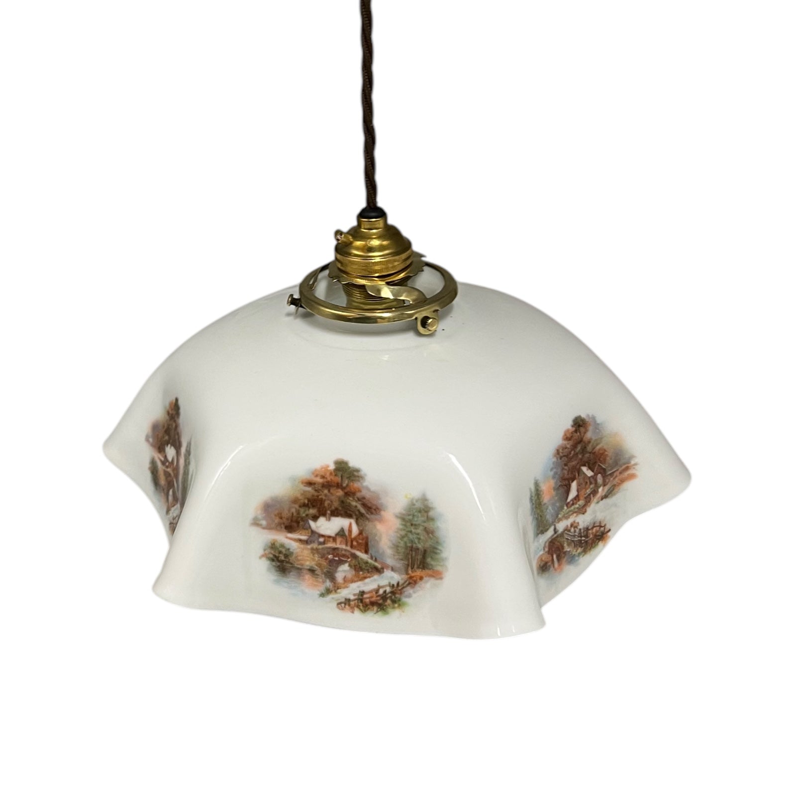 Vintage French Pendant Light, White Milk Glass, Hanging Interior Lampshade 