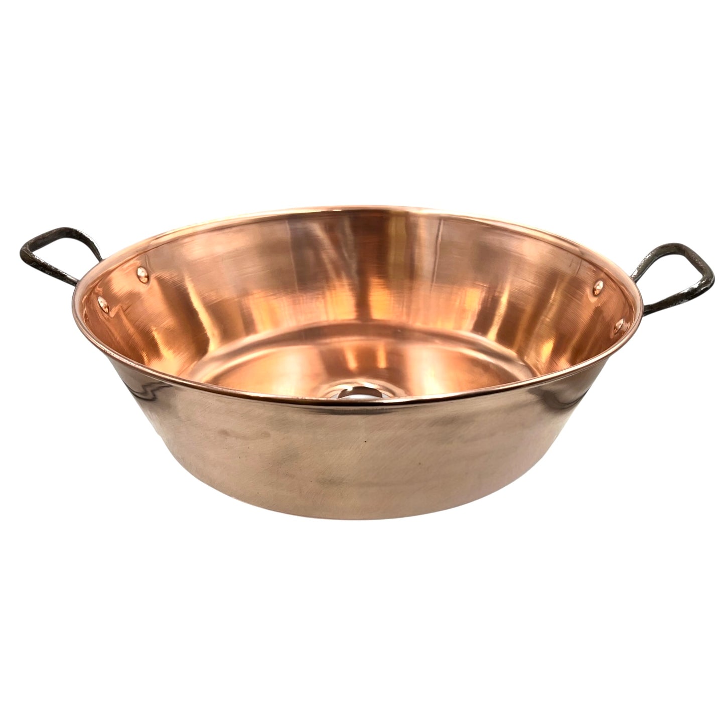 Copper pot with handles on a white background