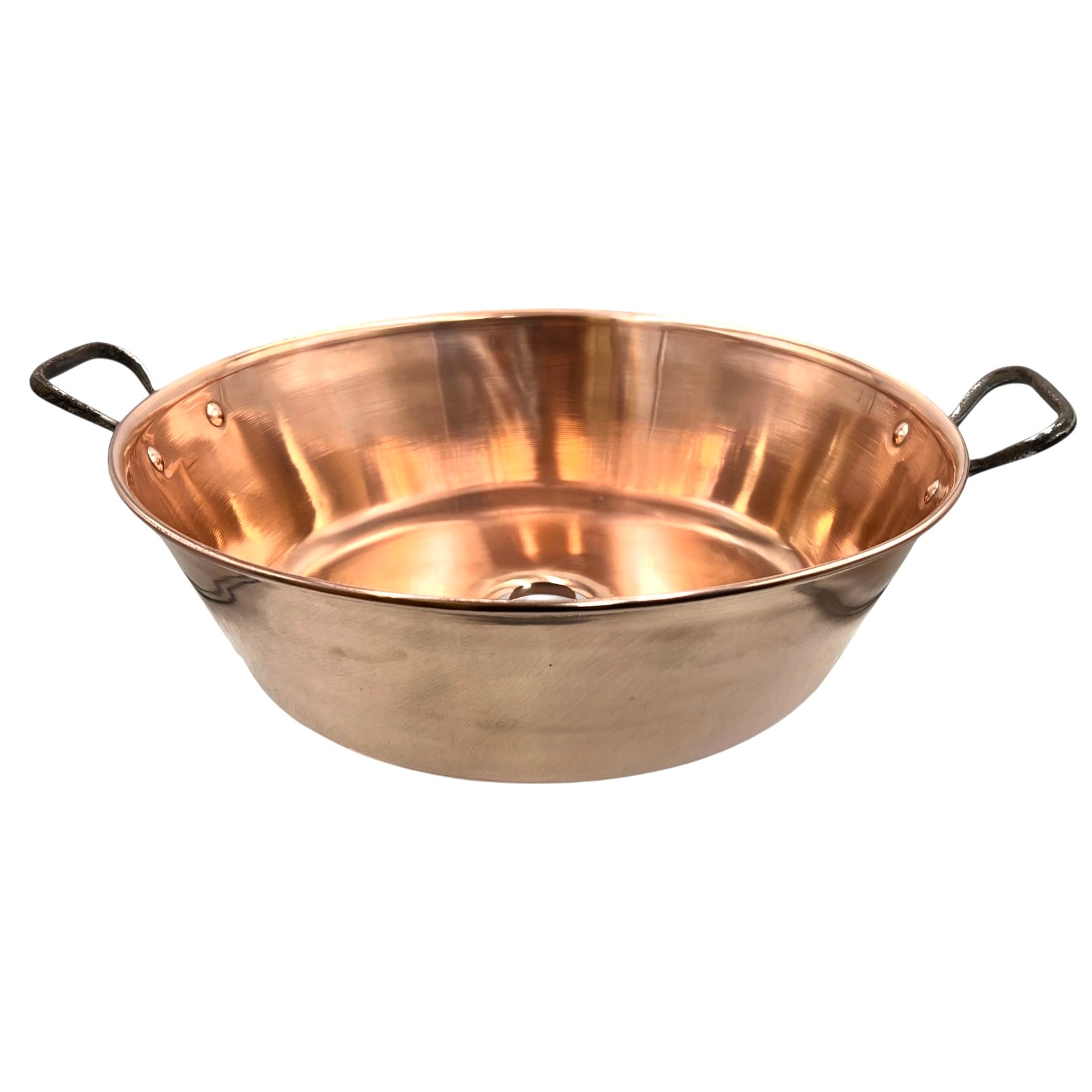 Copper pot with handles on a white background