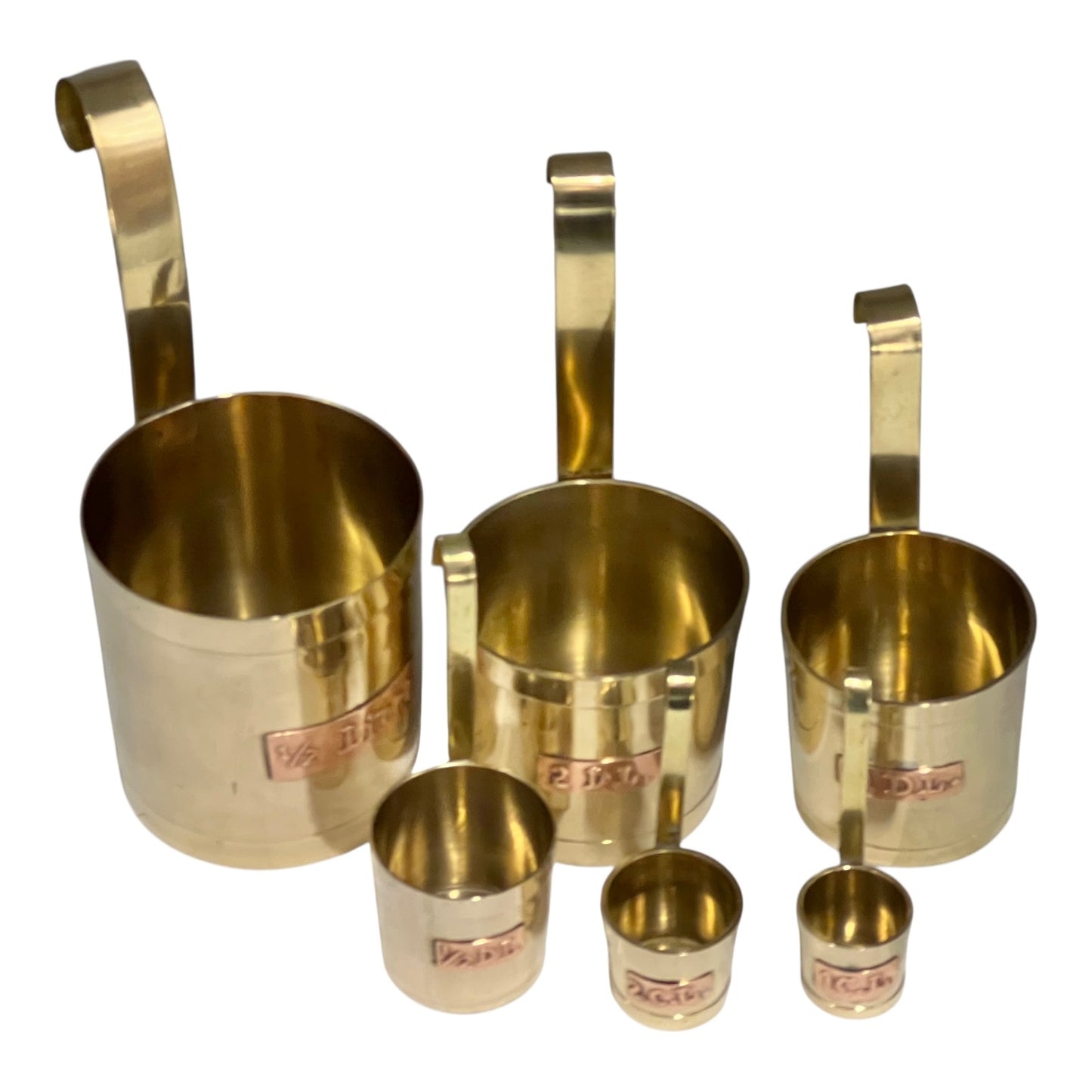 Set of 6 Vintage French Brass Cider Measuring Cups – Long-Handled Brocante Kitchen Decor