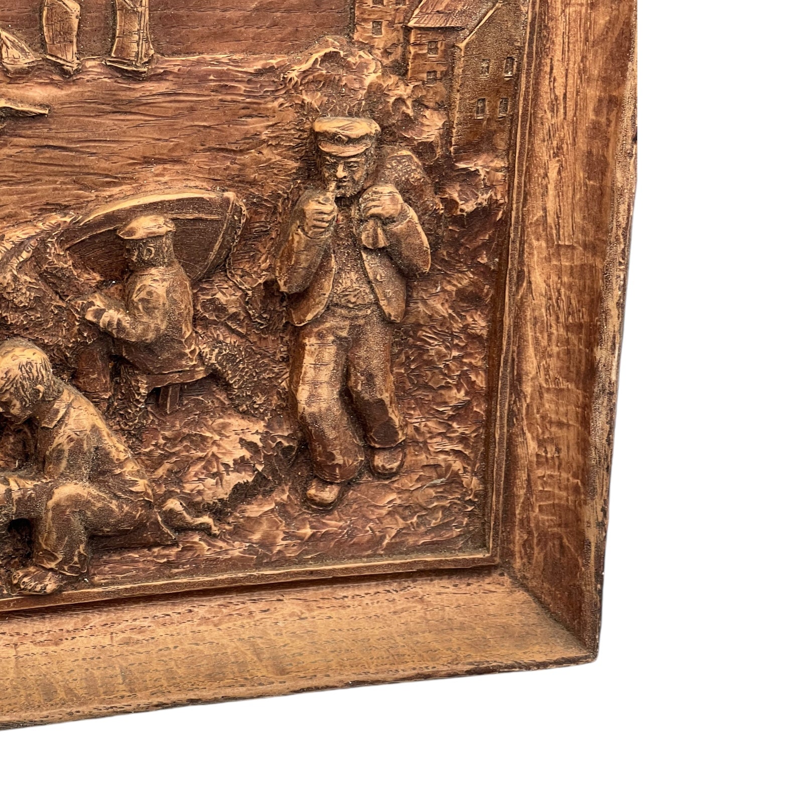 Wooden Arts and Crafts, French Vintage Sea Scene, Hand Carved Bas Relief 