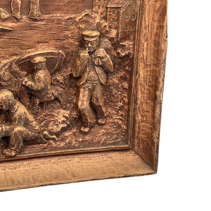 Wooden Arts and Crafts, French Vintage Sea Scene, Hand Carved Bas Relief 