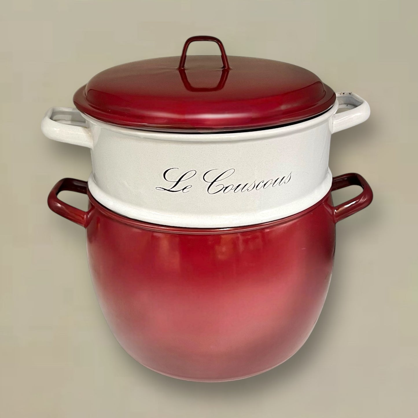 French Vintage Enamel Stockpot, Retro Couscous Steamer Saucepan Pot 10L 