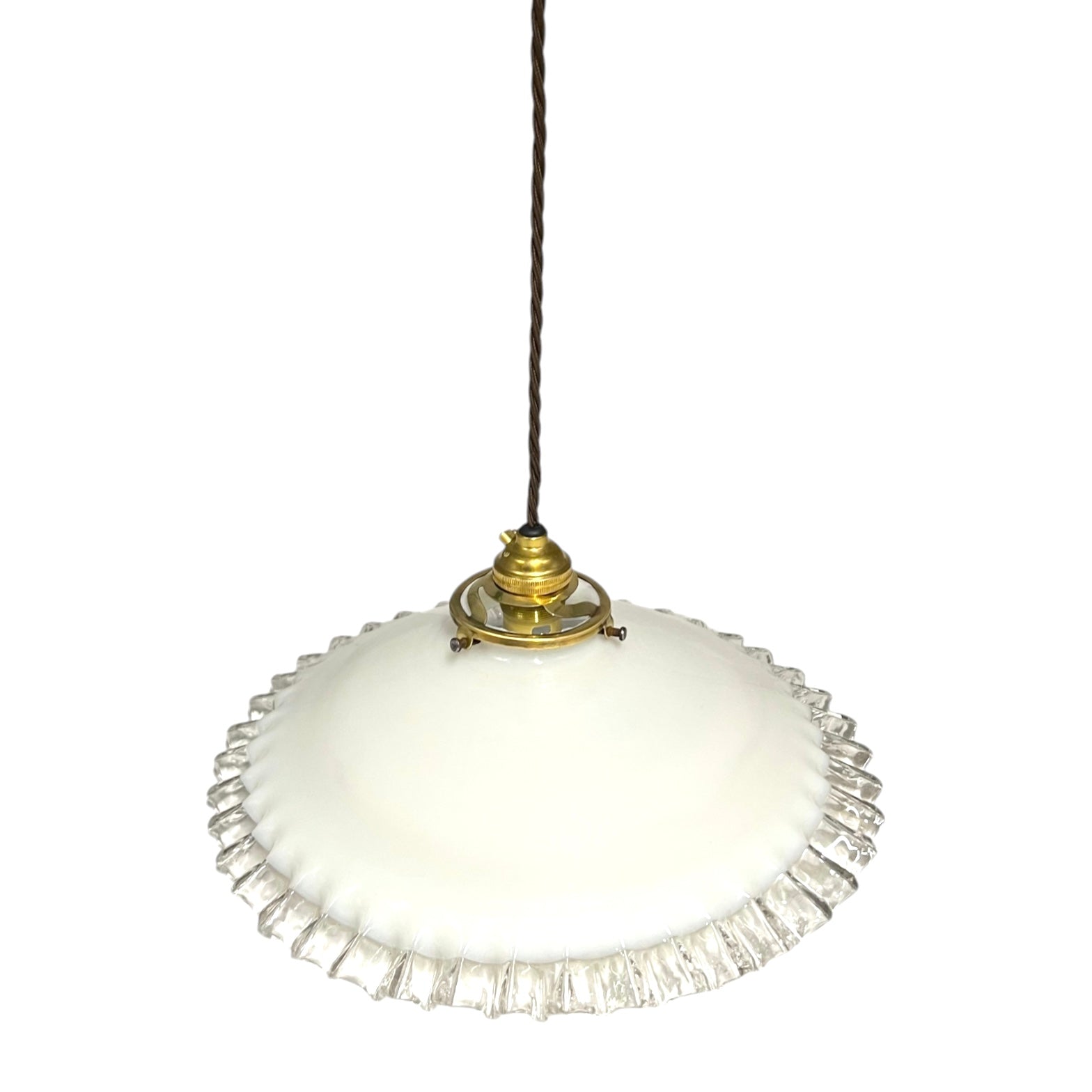 Vintage French Glass Ceiling Pendant Light, Milk Glass Hanging Lampshade