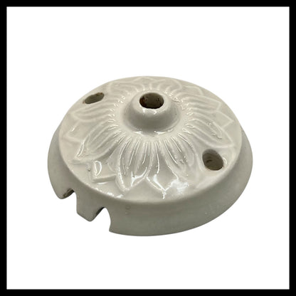 Vintage French Ceramic Ceiling Rose, Chandelier Ceiling Fitting Wire Cover for sale from All Things French Store