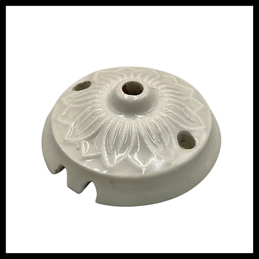 Vintage French Ceramic Ceiling Rose, Chandelier Ceiling Fitting Wire Cover for sale from All Things French Store