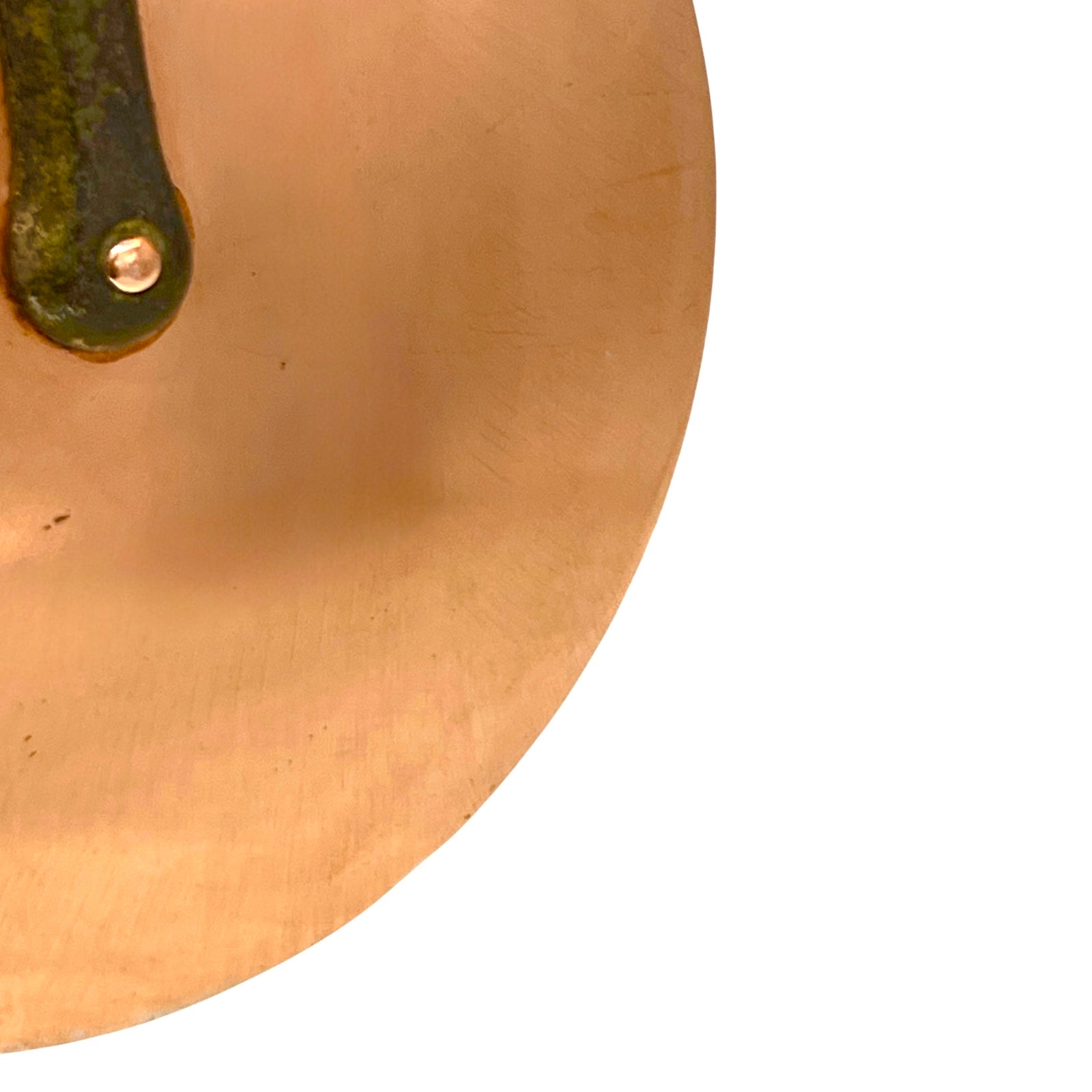 French vintage copper pan lid, 20cm, with cast iron handle on a white background
