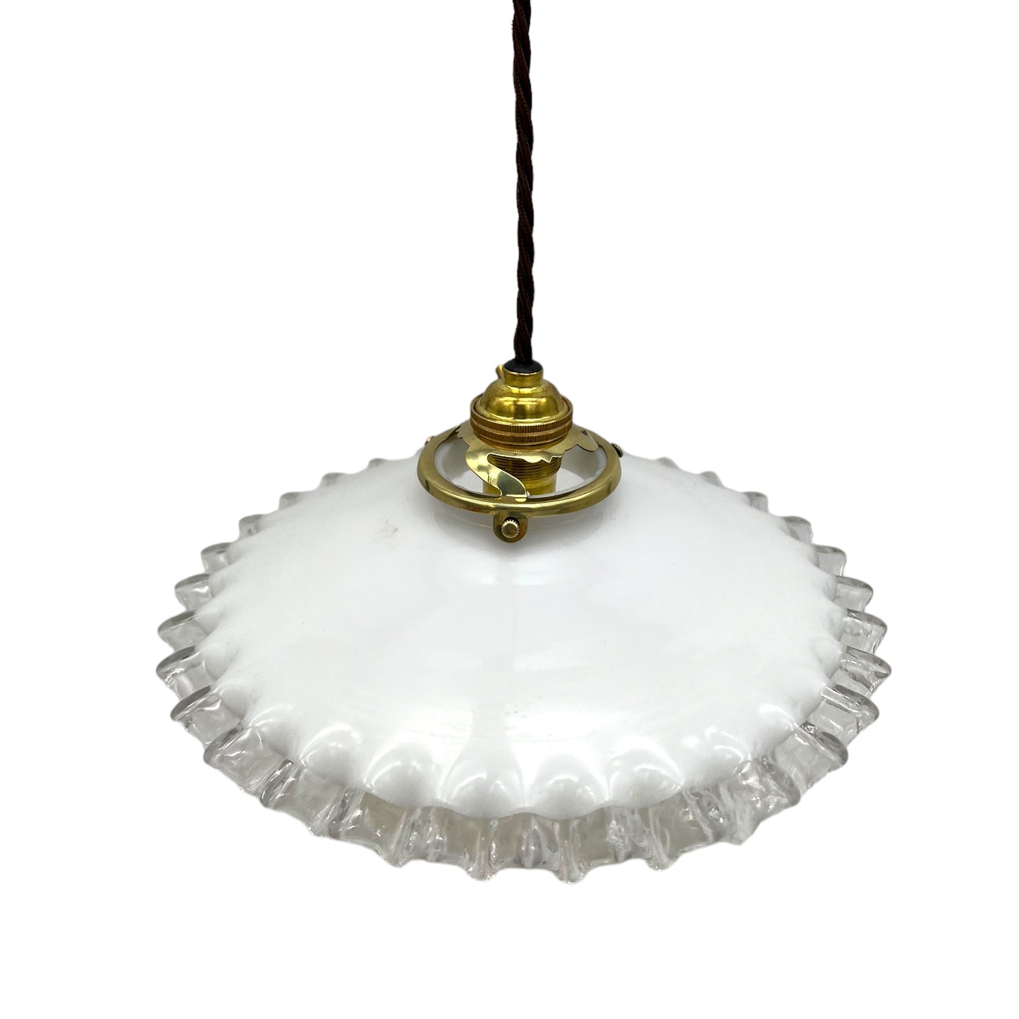 image French vintage milk glass ceiling light with new fittings
