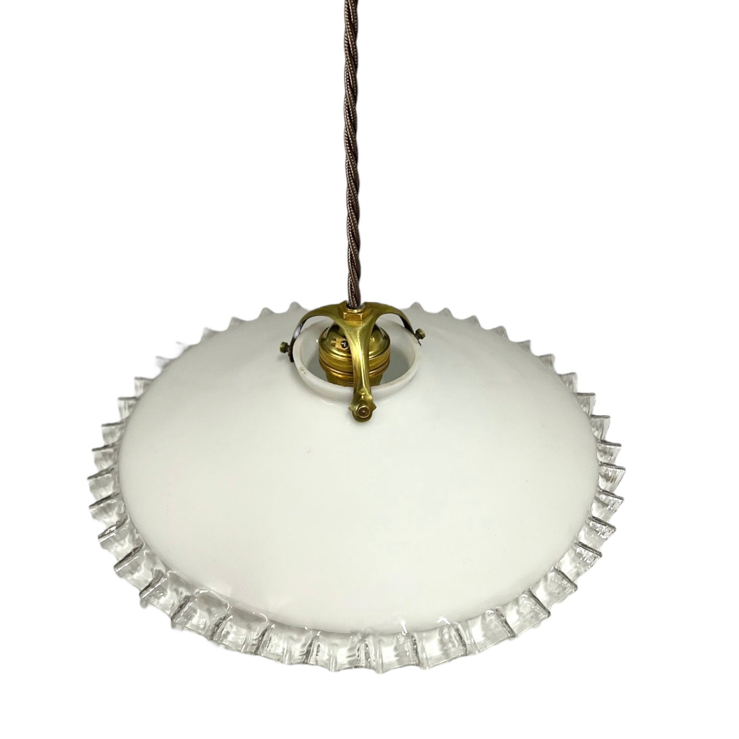 Vintage French Glass Ceiling Pendant Light, Milk Glass Hanging Lampshade