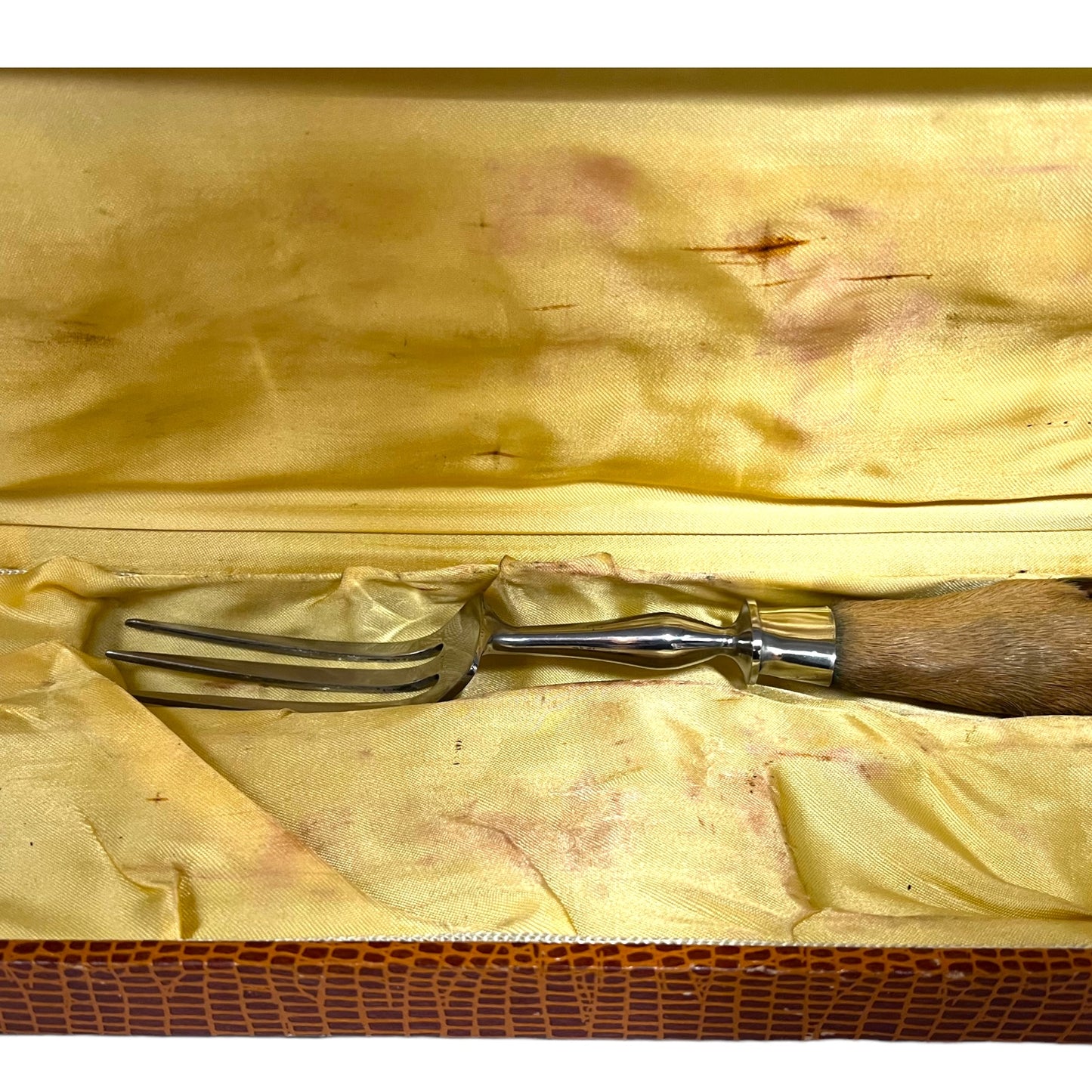 Vintage French Taxidermy Deer Hoof Handle Cutlery Set in original Box