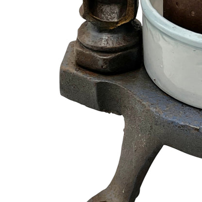 French Antique Olive & Fruit Press – Cast Iron with Enamel Pot, Farmhouse Decor