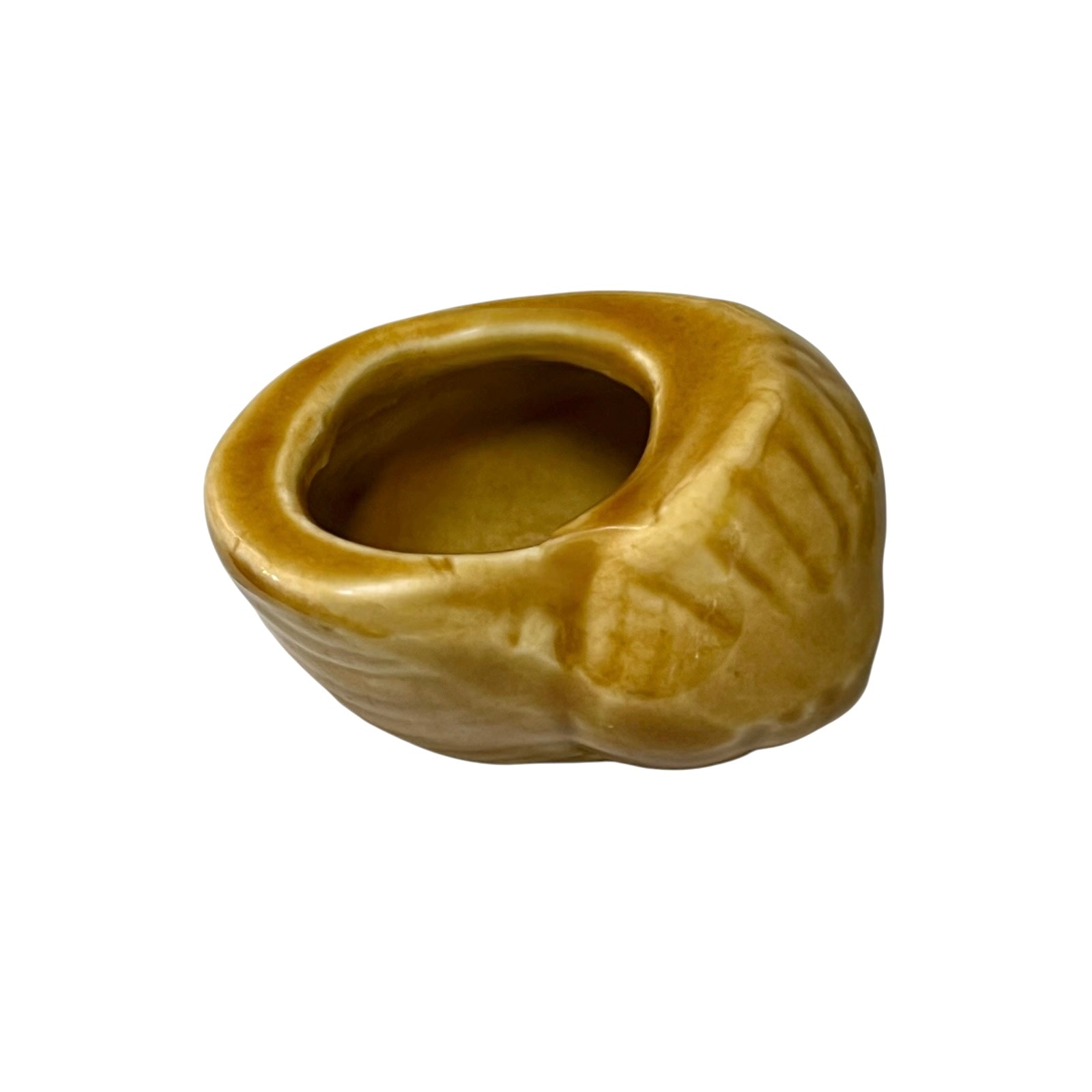 small brown ceramic escargots snail pot on a white background
