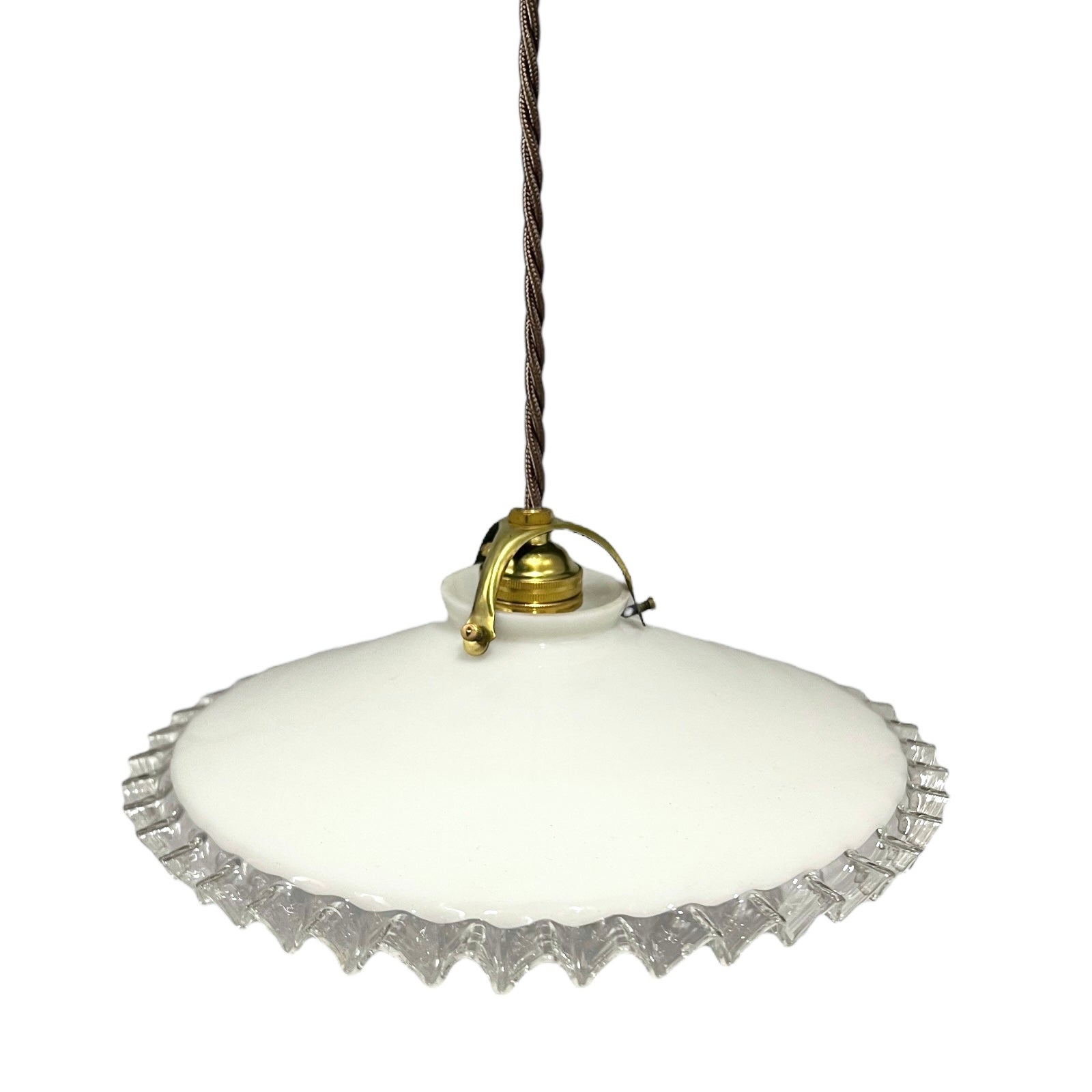 Vintage French Glass Ceiling Pendant Light, Milk Glass Hanging Lampshade