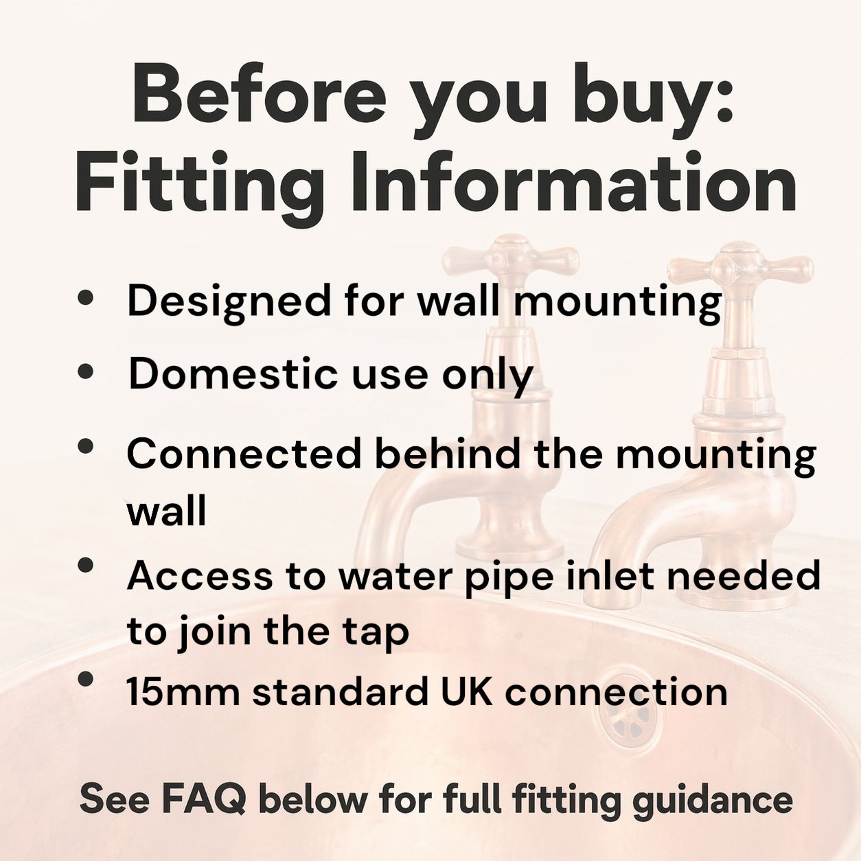 Fitting information text for a wall-mounted tap with a blurred background