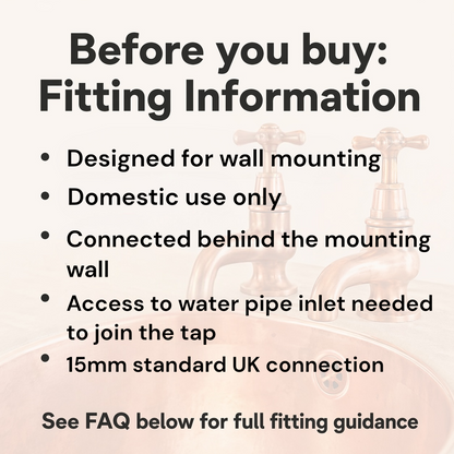 Fitting information text for a wall-mounted tap with a blurred background