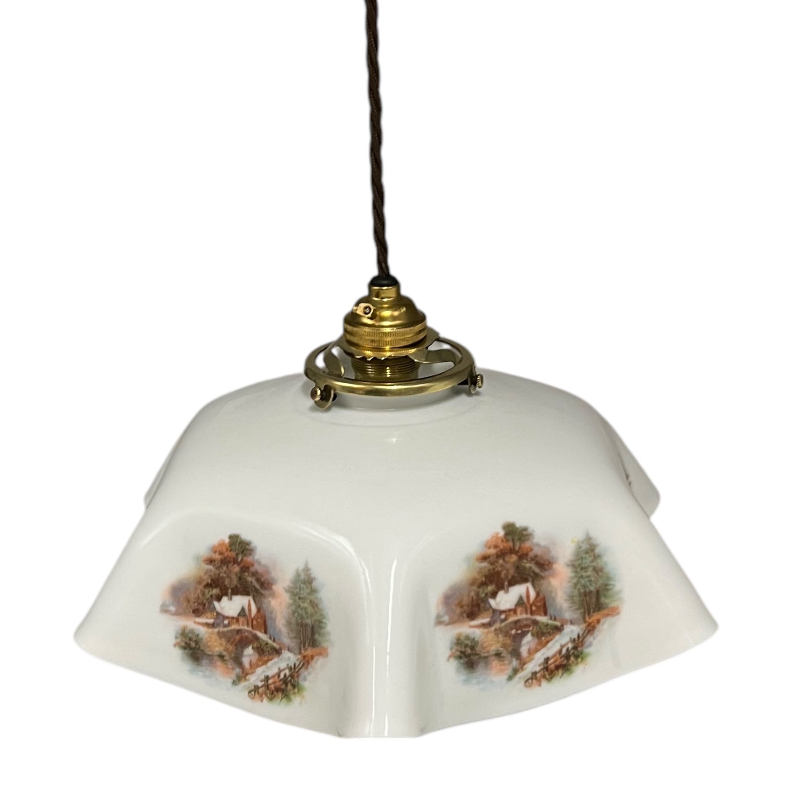 Vintage French Pendant Light, White Milk Glass, Hanging Interior Lampshade 