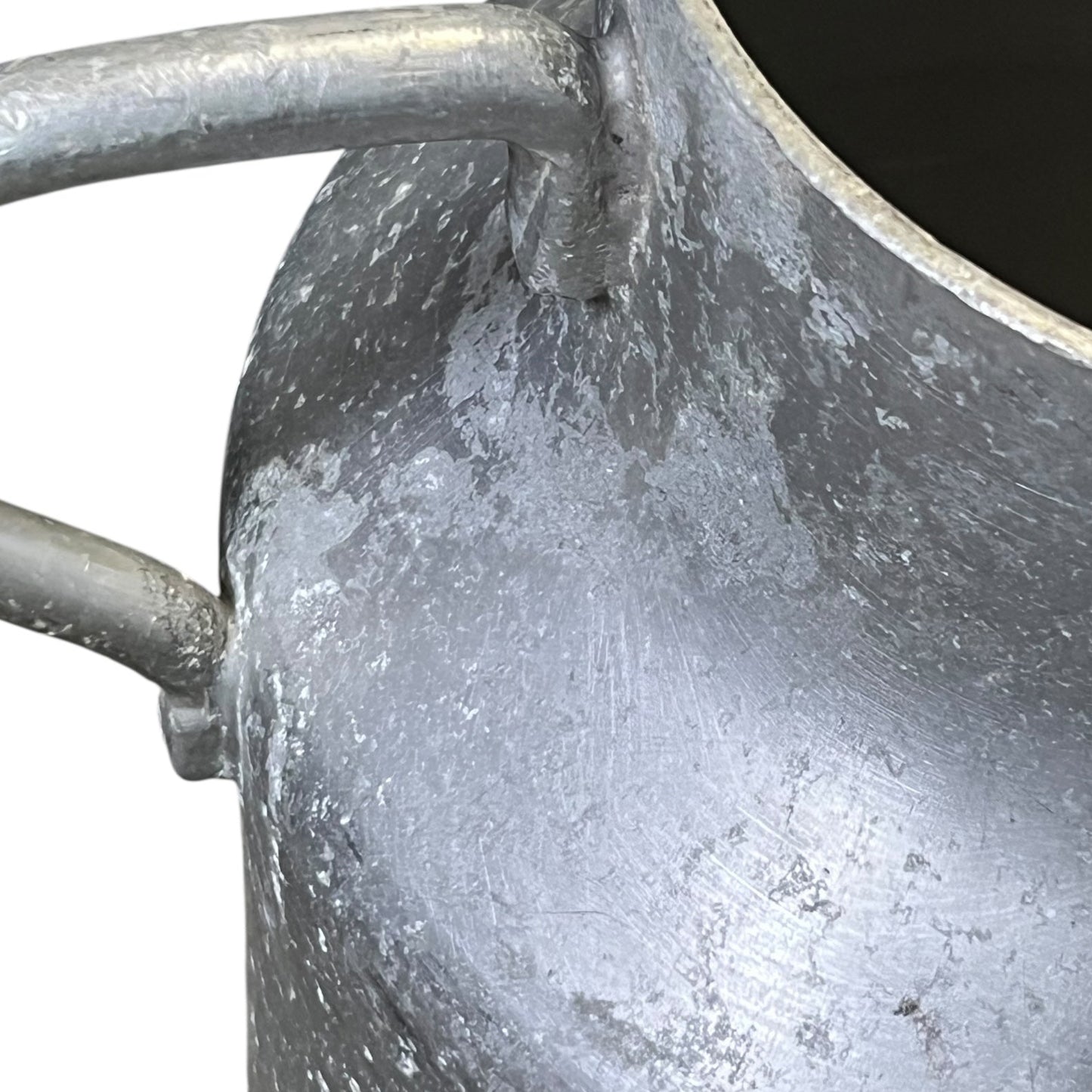 Close-up of a grey milk churn on a white background