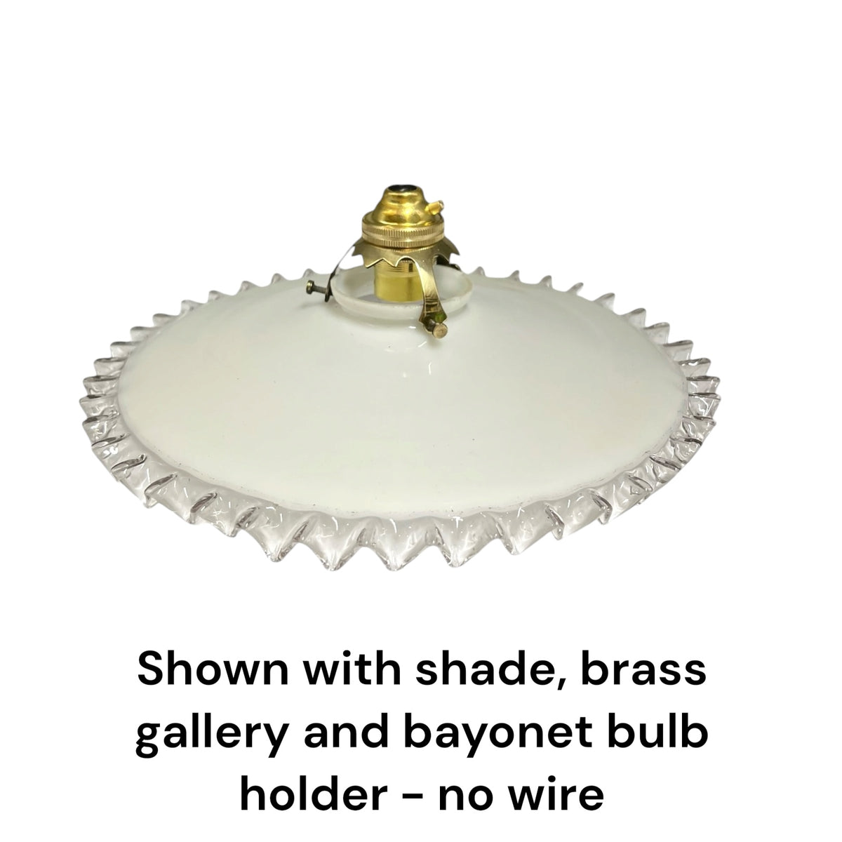 Vintage French Opaline Milk Glass Pendant Pie Crust Lampshade with Brass Collar