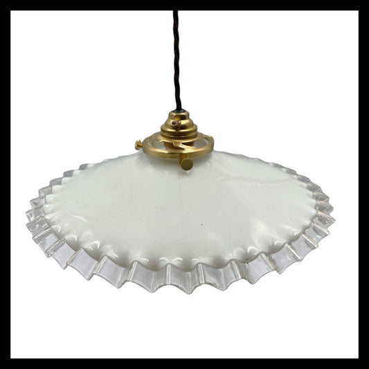 French glass vintage hanging lampshade with new brass fittings for sale from All Things French Store