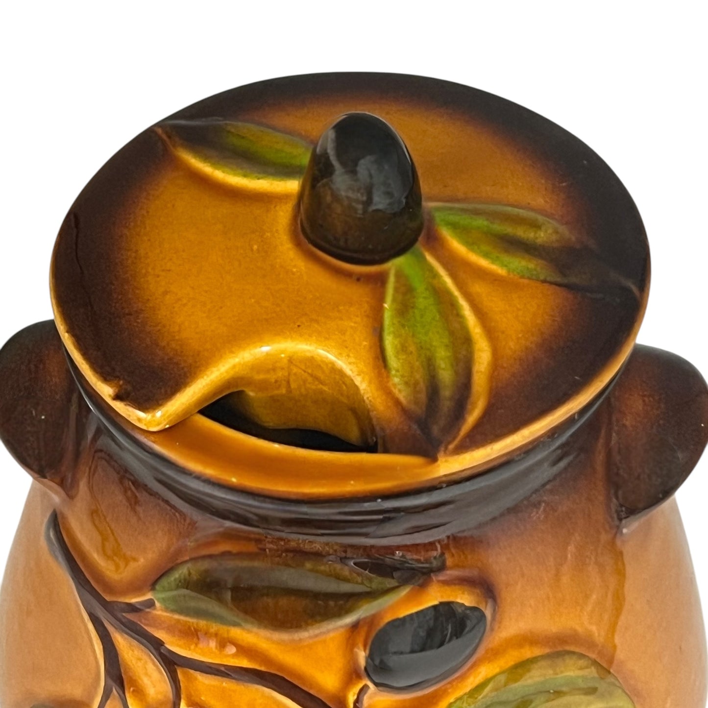 French Olive Jar, French Hand Made Ceramic Glazed Lidded Olive Pot