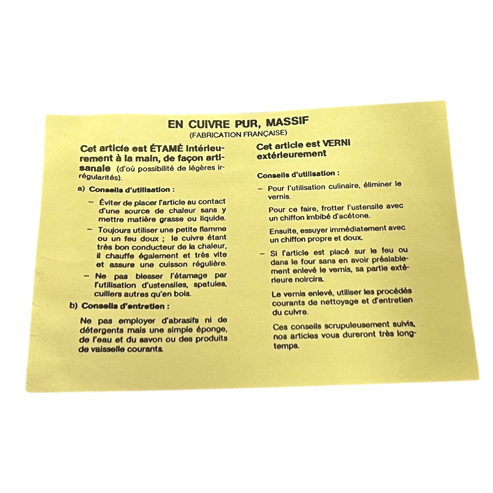 Yellow card with black text on a white background