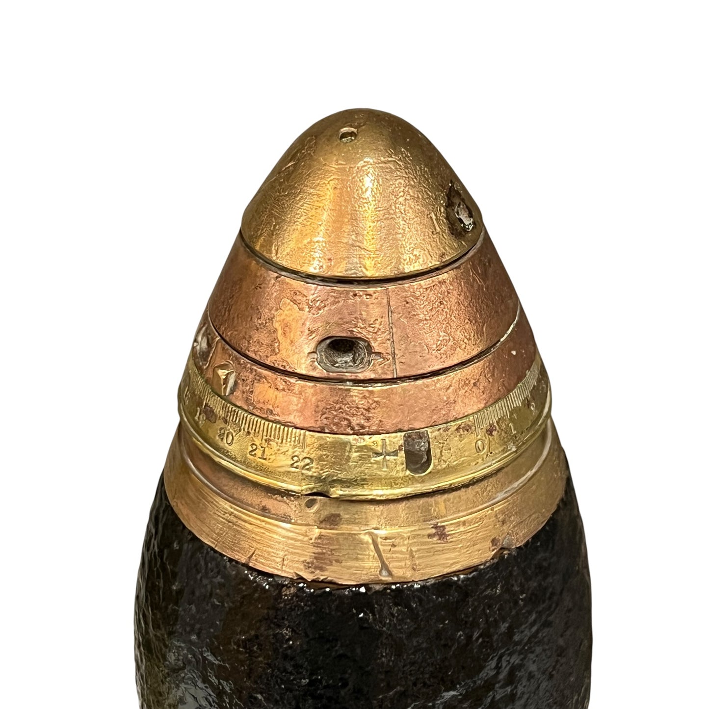 WW1 British 18 Pounder Inert Shrapnel Shell with Brass Case and Fuse