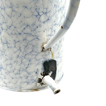 French vintage blue and white irrigator douche with a small spout, flat back and hanging hook