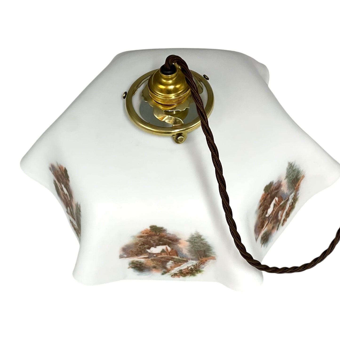 Vintage French Pendant Light, White Milk Glass, Hanging Interior Lampshade 