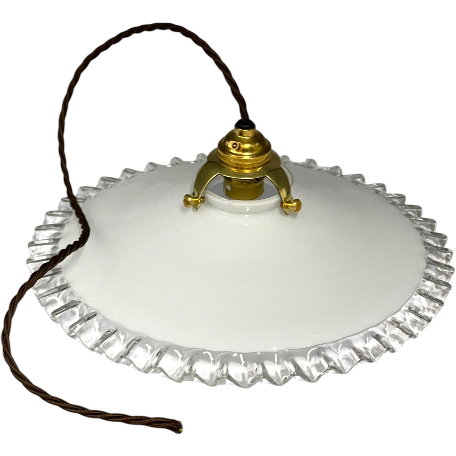 Vintage French Glass Ceiling Pendant Light, Milk Glass Hanging Lampshade