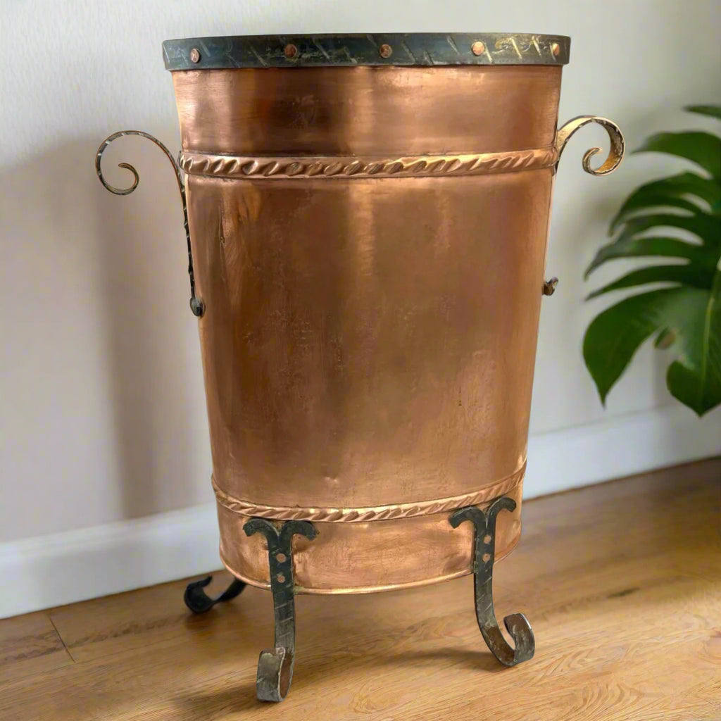 French Vintage Copper Umbrella Stand, Unusual Handmade Stick Hallway Stand for sale from All Things French Store