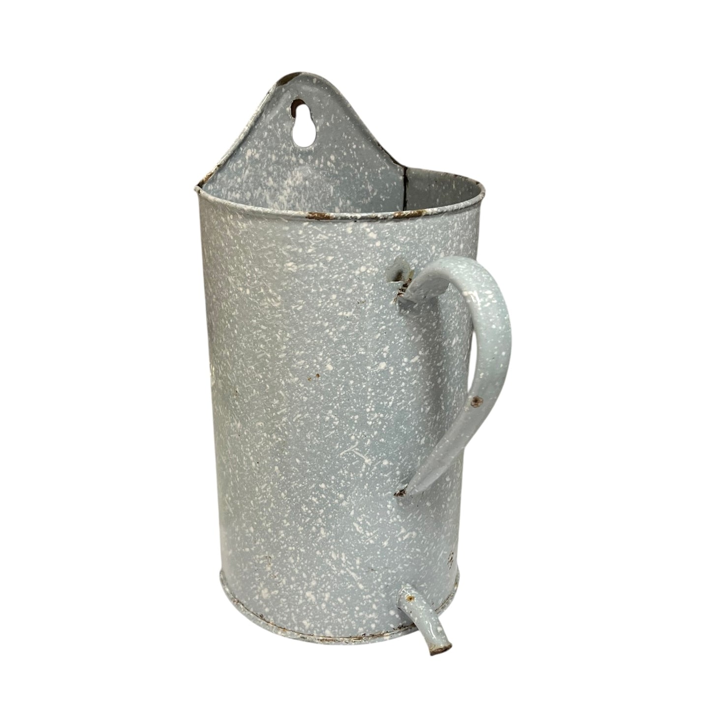 Vintage French Enamel Irrigator Pot – Rustic Garden Planter or Kitchen Wall Jug