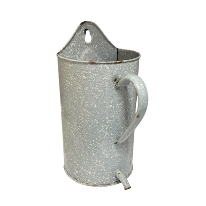 Vintage French Enamel Irrigator Pot – Rustic Garden Planter or Kitchen Wall Jug