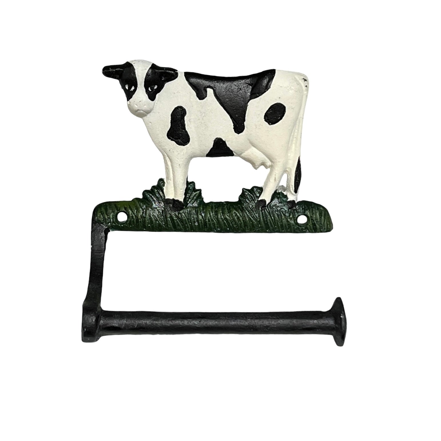Cow-shaped toilet paper holder on a white background