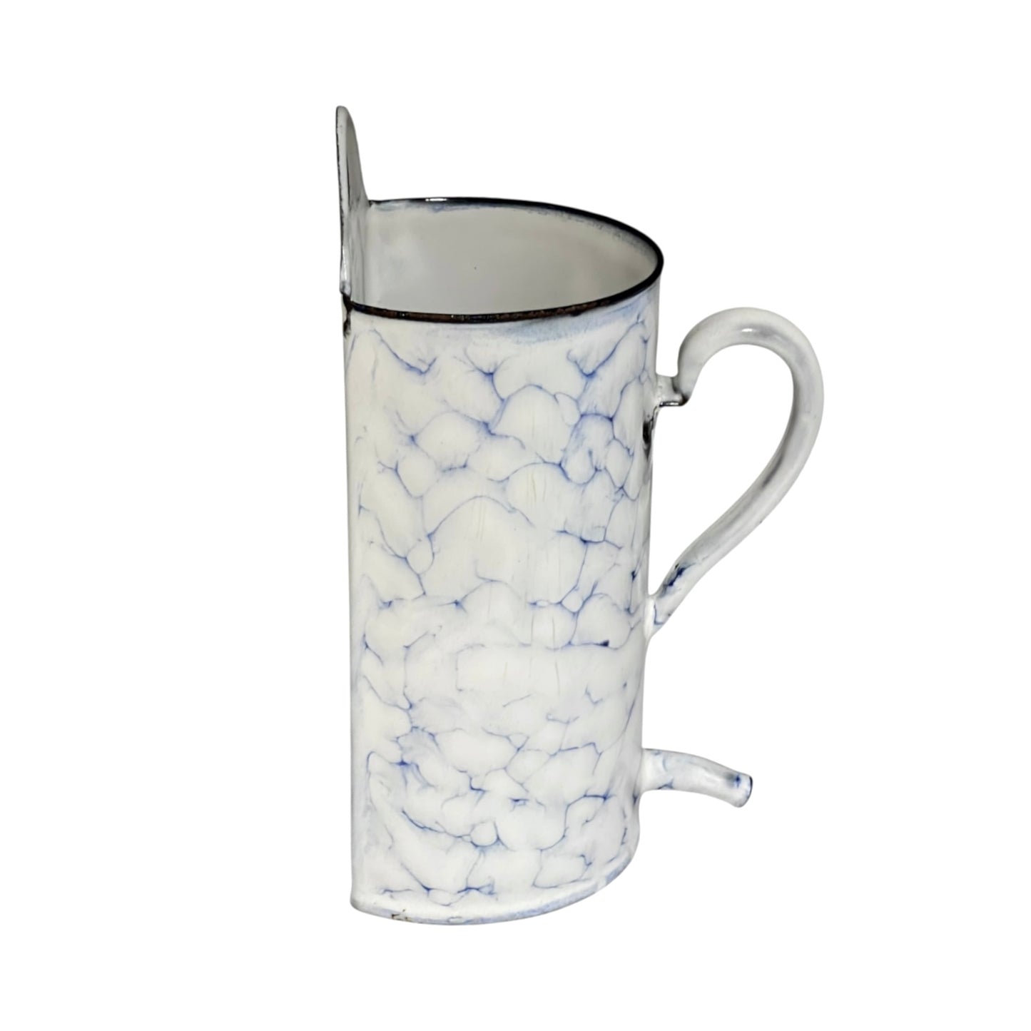 Vintage French Enamel Wall Planter Blue and White Marbled - Rare 1 Litre size
