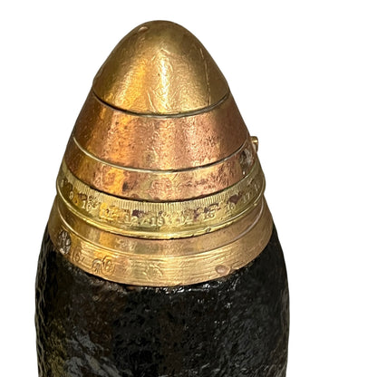 WW1 British 18 Pounder Inert Shrapnel Shell with Brass Case and Fuse