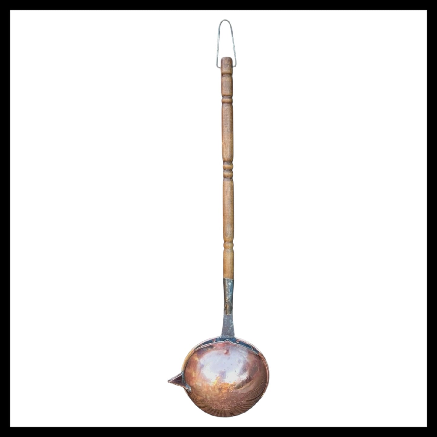 Very Long Handled Vintage Copper Ladle, French Copper Scoop, 94cm Long with a wooden handle