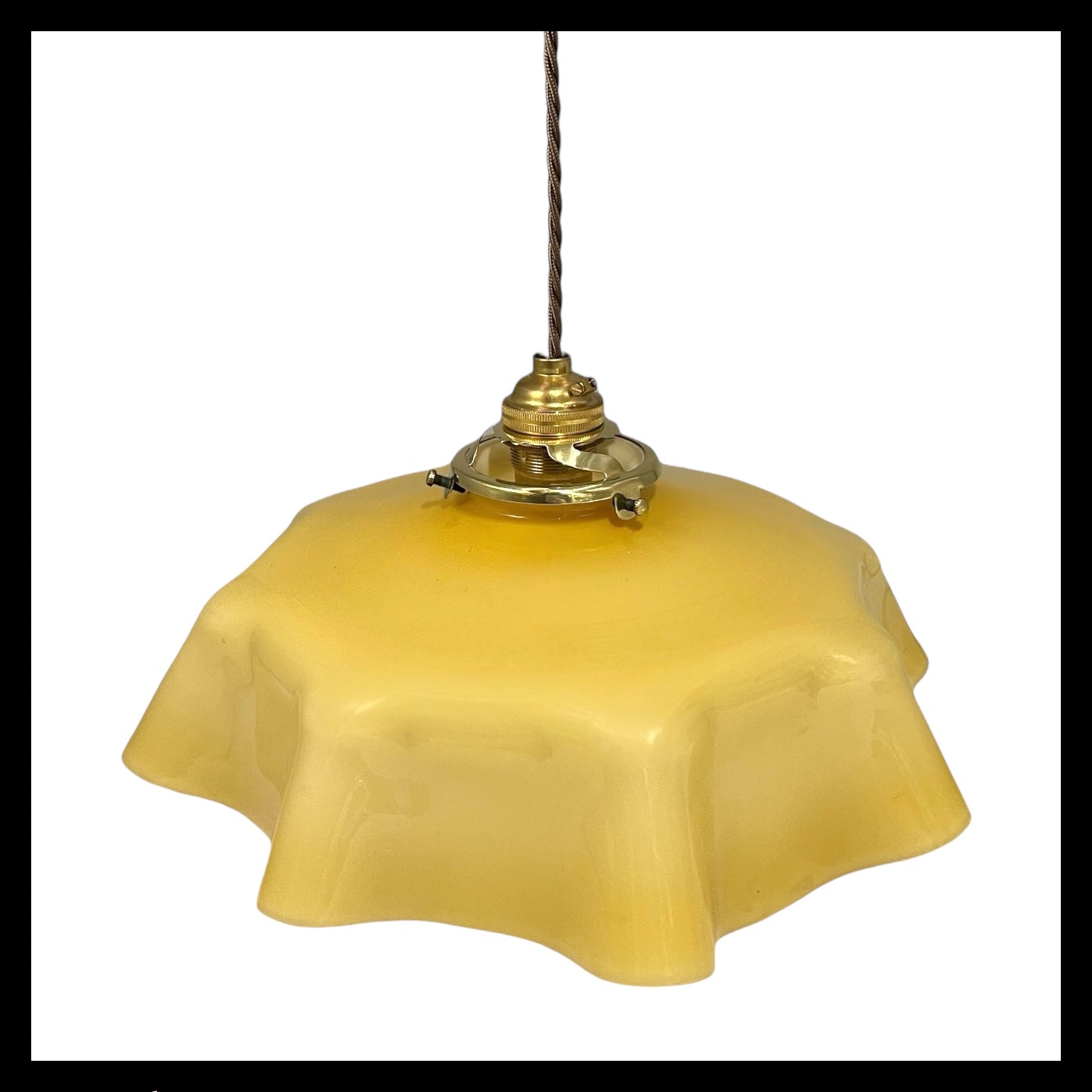 Vintage French Pendant Light, Amber Milk Glass, Hanging Interior Lampshade 