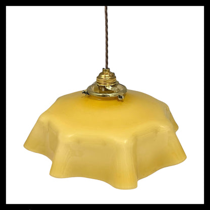 Vintage French Pendant Light, Amber Milk Glass, Hanging Interior Lampshade 