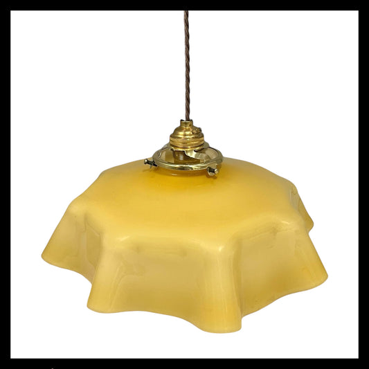 Vintage French Pendant Light, Amber Milk Glass, Hanging Interior Lampshade 