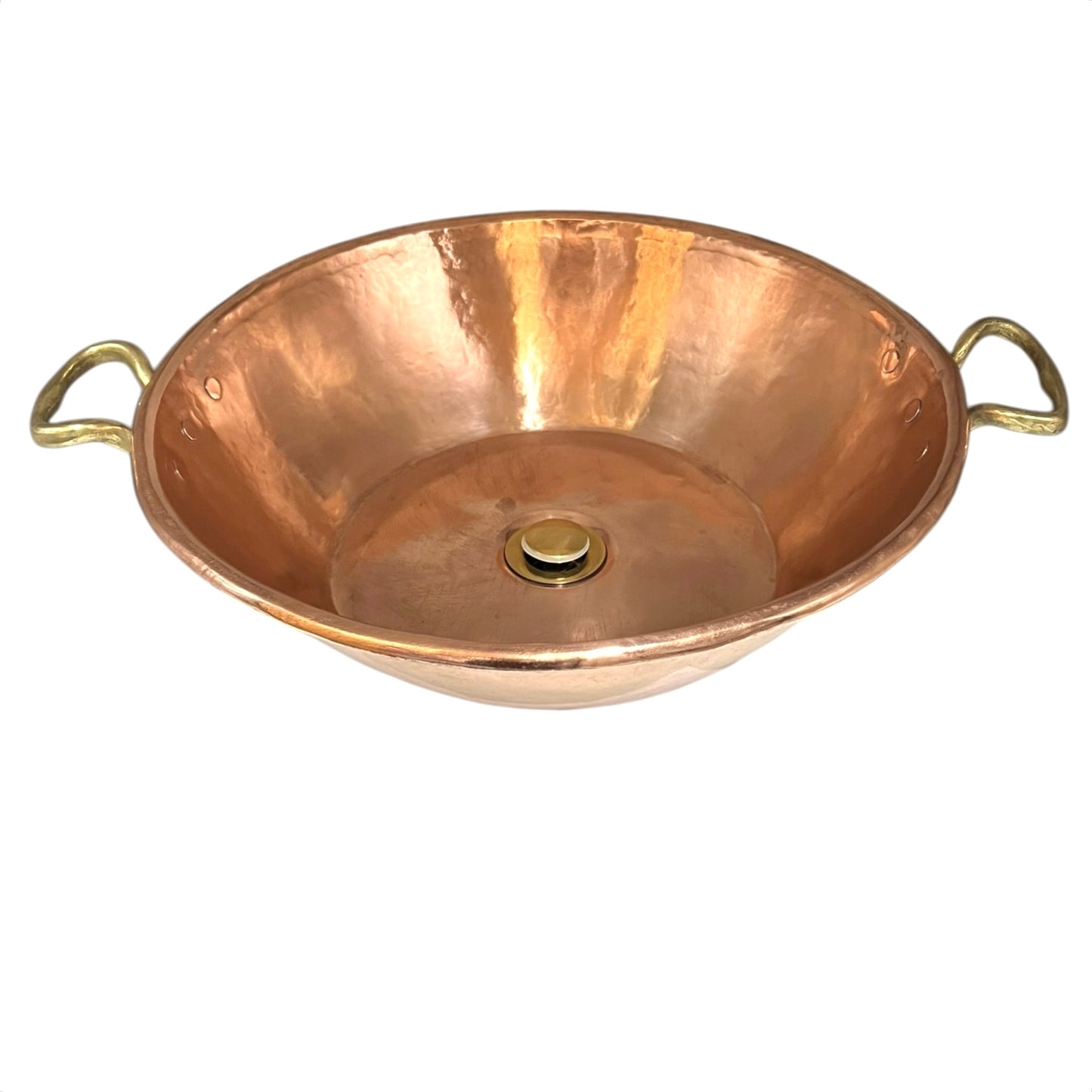 Copper sink with handles on a white background