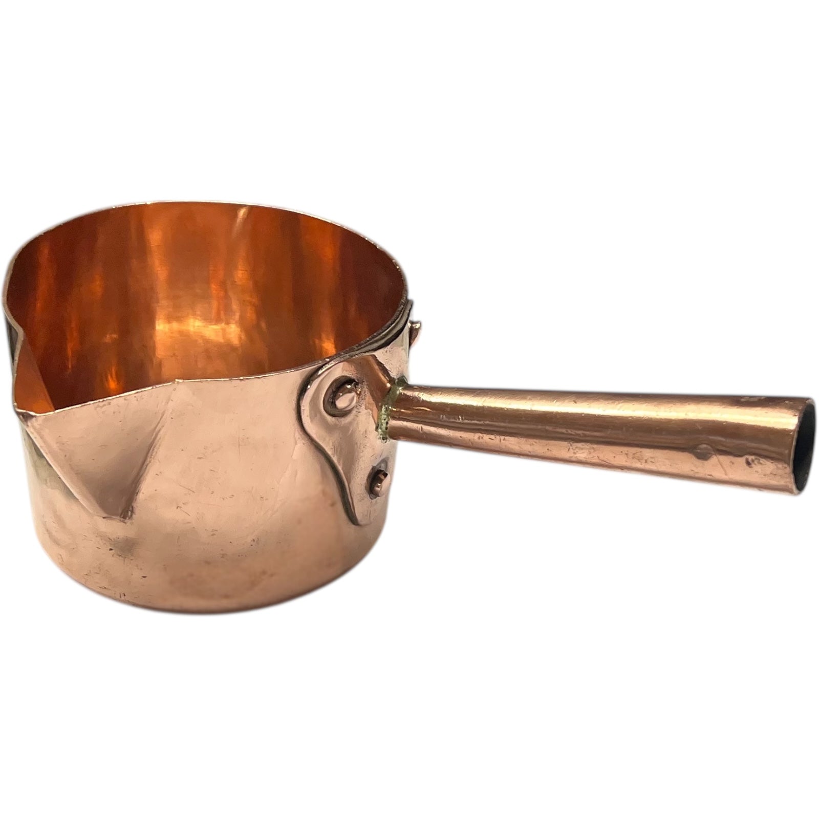 Vintage French Solid 2mm Copper Pan, Chocolate or Sugar Pot - Pâtissier pan for sale from All Things French Store 