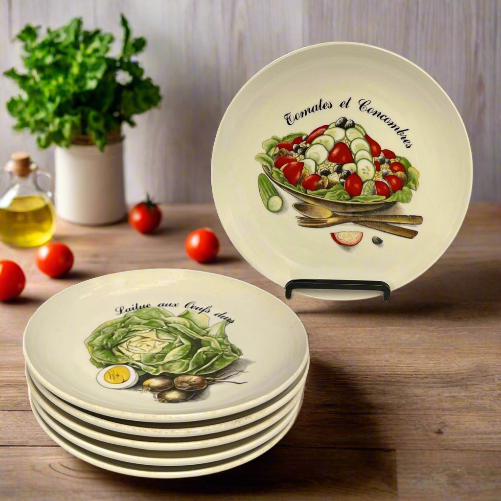 Vintage French Salad Plate Set, 6 Plates for different salads