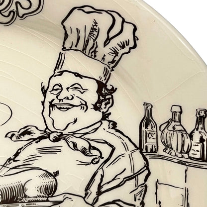 Illustration of a chef on a plate with bottles in the background