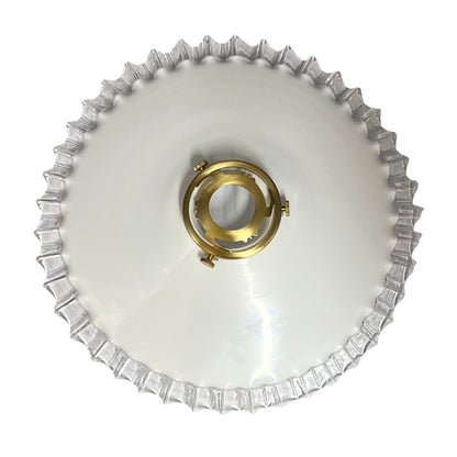 Vintage French Opaline Milk Glass Pendant Pie Crust Lampshade with Brass Collar
