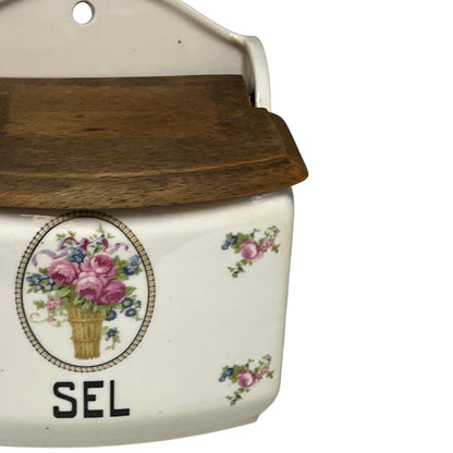 Vintage French Saint-Uze Ceramic Salt Box – Wall-Mounted Sel Crock with Lid