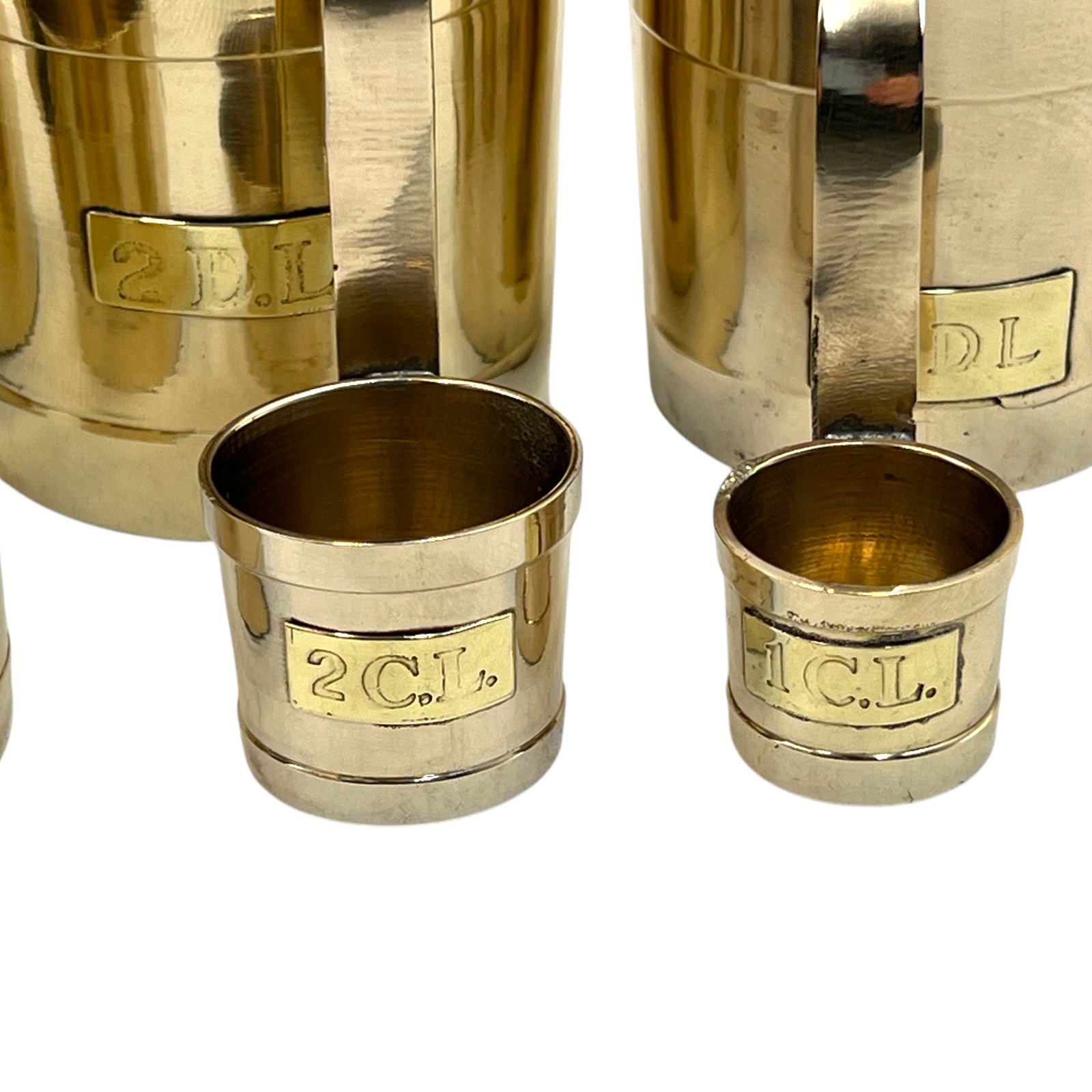 French Vintage Long Handled Brass Cider Cups, Measuring Jugs, Home Barware